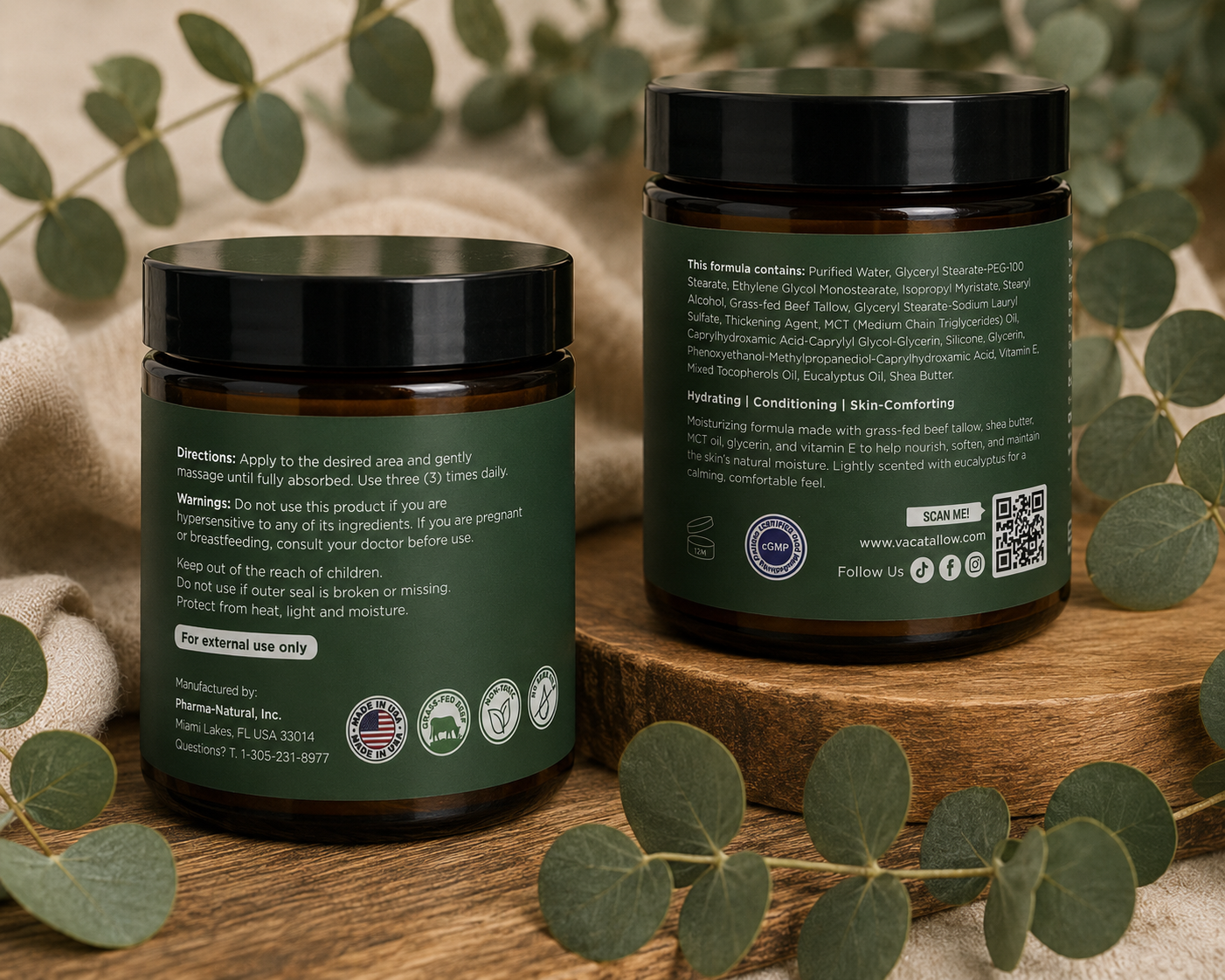 Vaca Tallow Eucalyptus Soufflé – Grass-Fed Wagyu Tallow Moisturizer (4 oz)