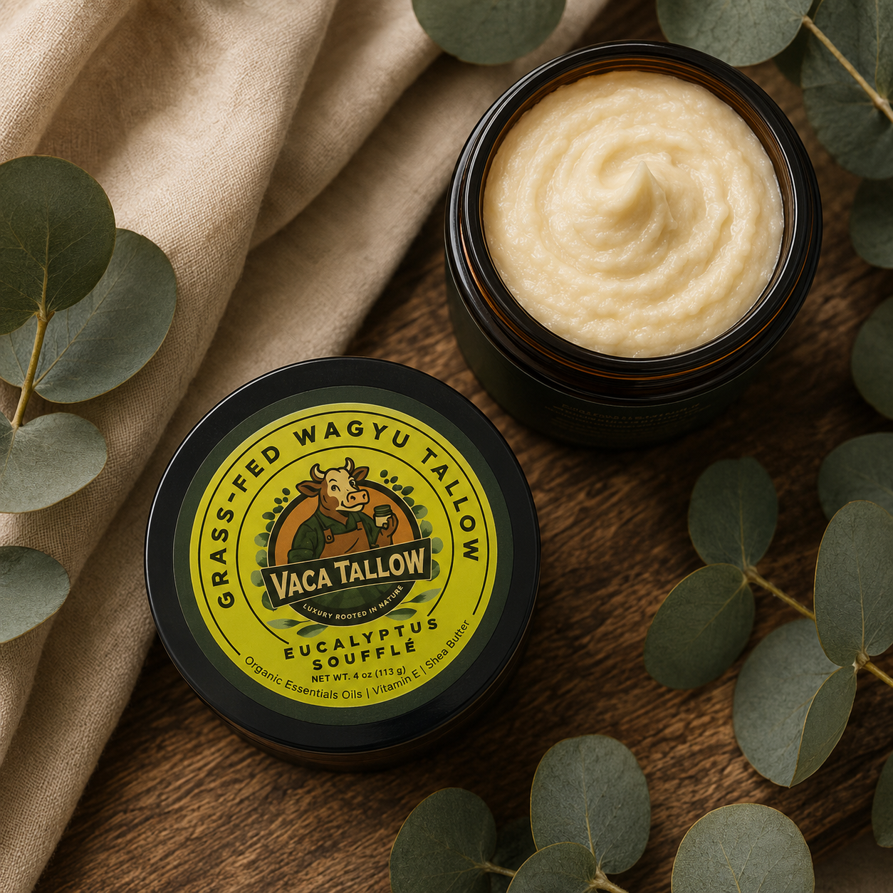Vaca Tallow Eucalyptus Soufflé – Grass-Fed Wagyu Tallow Moisturizer (4 oz)