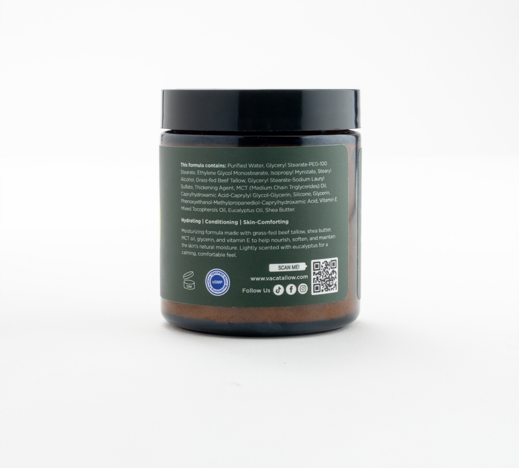 Vaca Tallow Eucalyptus Soufflé – Grass-Fed Wagyu Tallow Moisturizer (4 oz)
