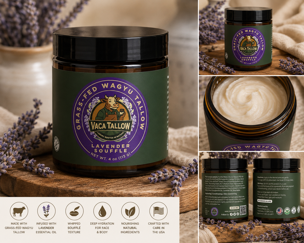 Vaca Tallow Lavender Soufflé – Grass-Fed Wagyu Tallow Moisturizer (4 oz)