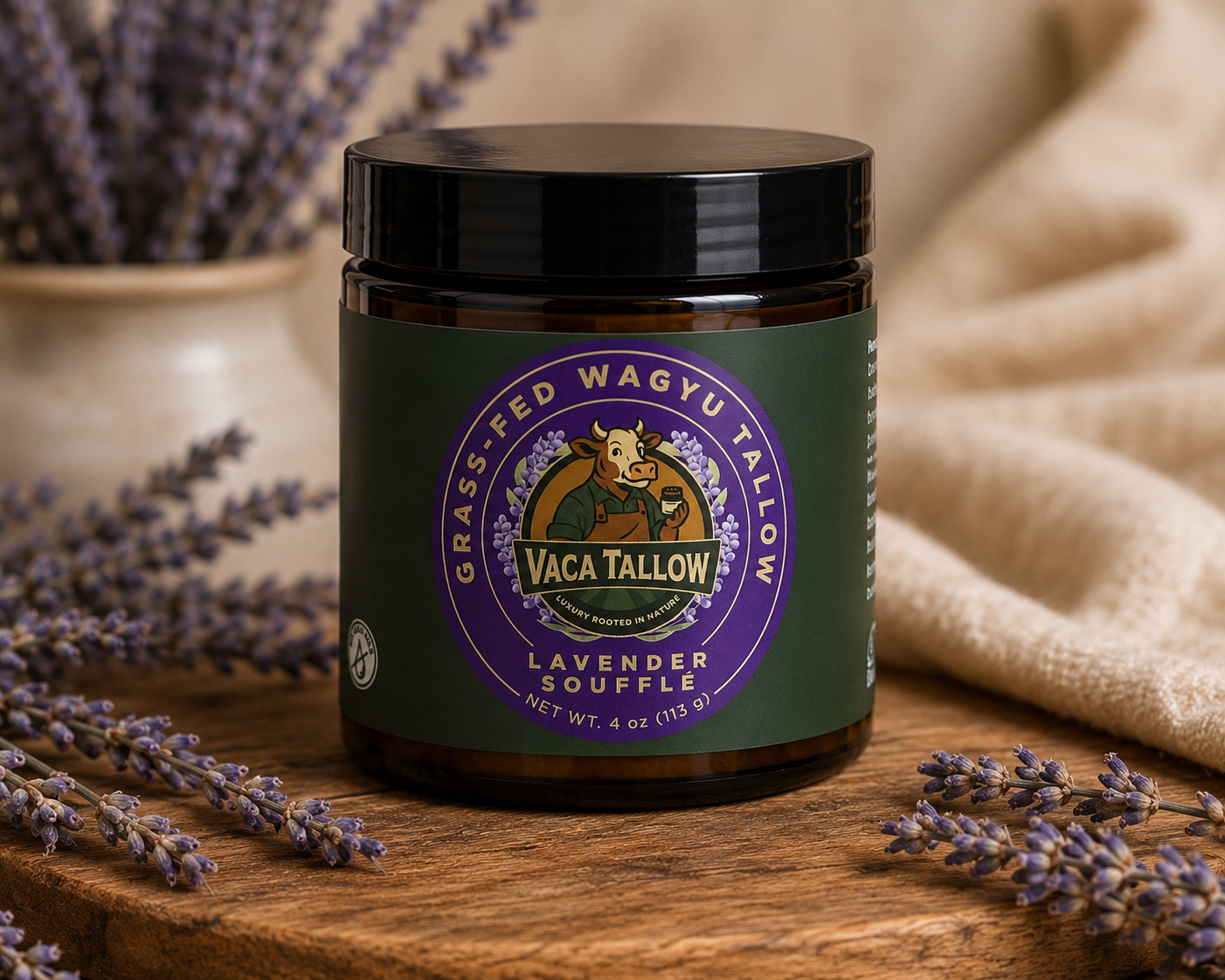 Vaca Tallow Lavender Soufflé – Grass-Fed Wagyu Tallow Moisturizer (4 oz)